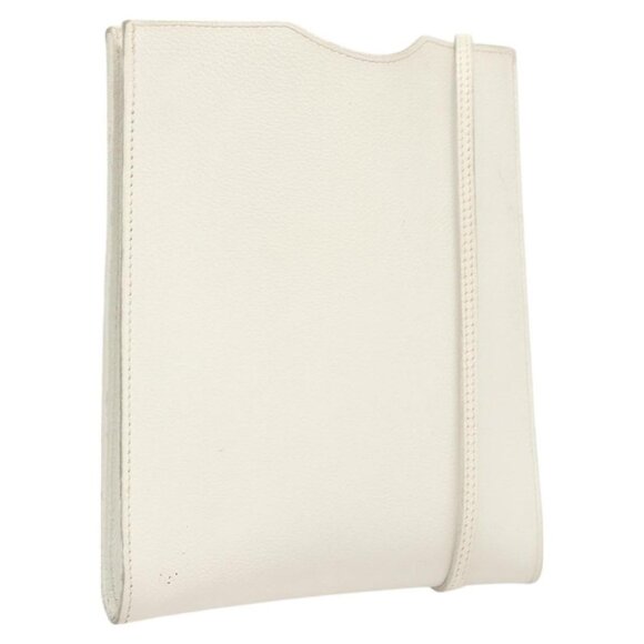HERMES Omenitu Shoulder Bag Leather White Auth - Picture 1 of 16